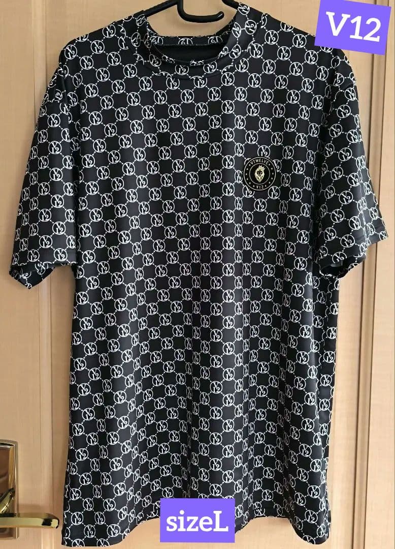 美品　V12 　ゴルフウエア　半袖 MONOGRAM MOCK ブラック　L