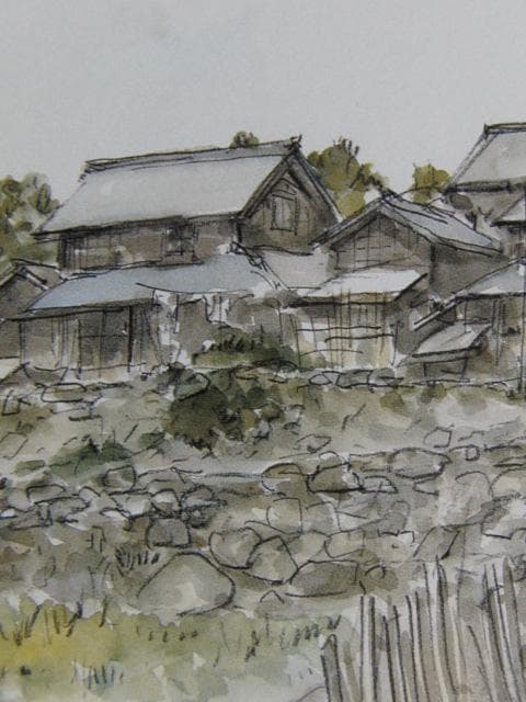 向井潤吉、【雀の村（三重県）】、希少な額装用画集画、新品高級額 額装付