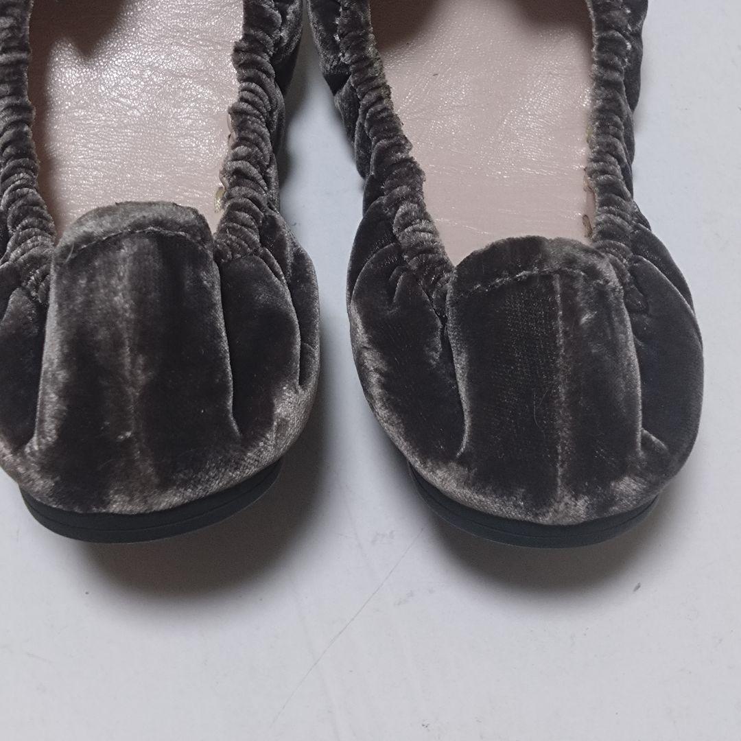 美品 miu miu ミュウミュウ ベロア バレエシューズ ブラウン 35