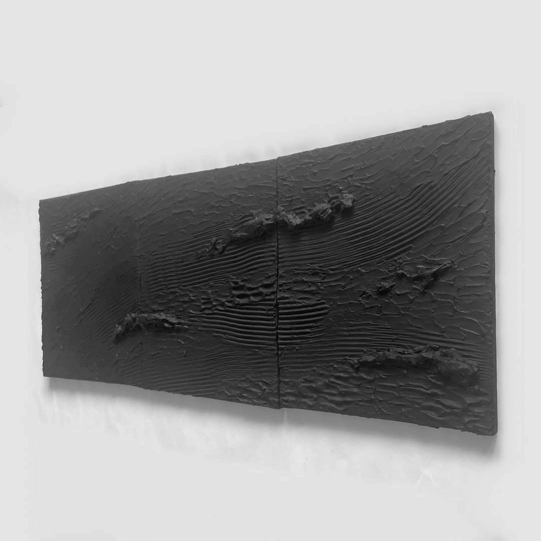 黒のテクスチャーアート 3枚組｜F3抽象画　インテリア　絵画　現代アート　北欧