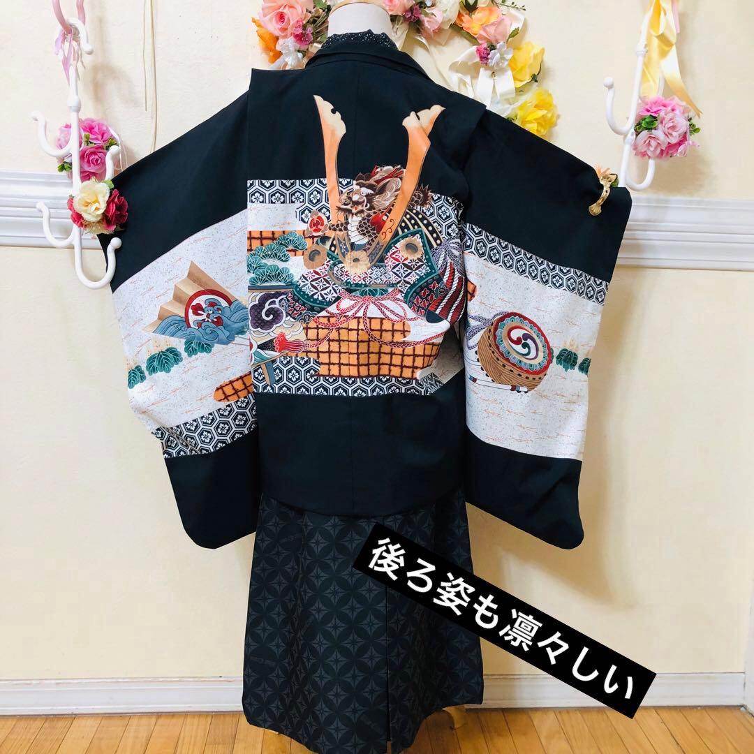 七五三５歳完全フルセット‼️黒地系兜鷹金彩煌びやか‼️袴ブランドBlue closs
