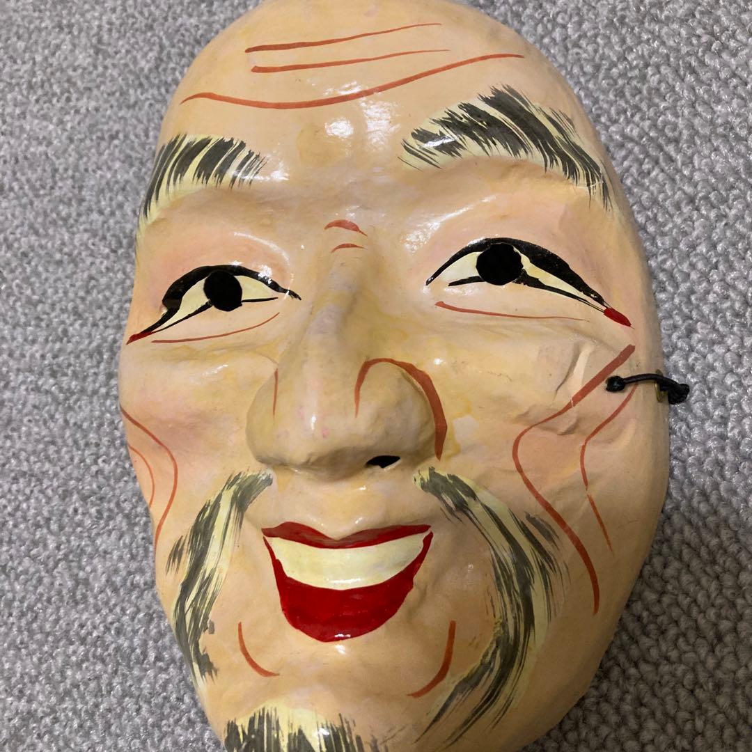 明治期 張り子面 翁面 老人面 民俗芸能 古面 骨董 和紙面 アンティーク ２
