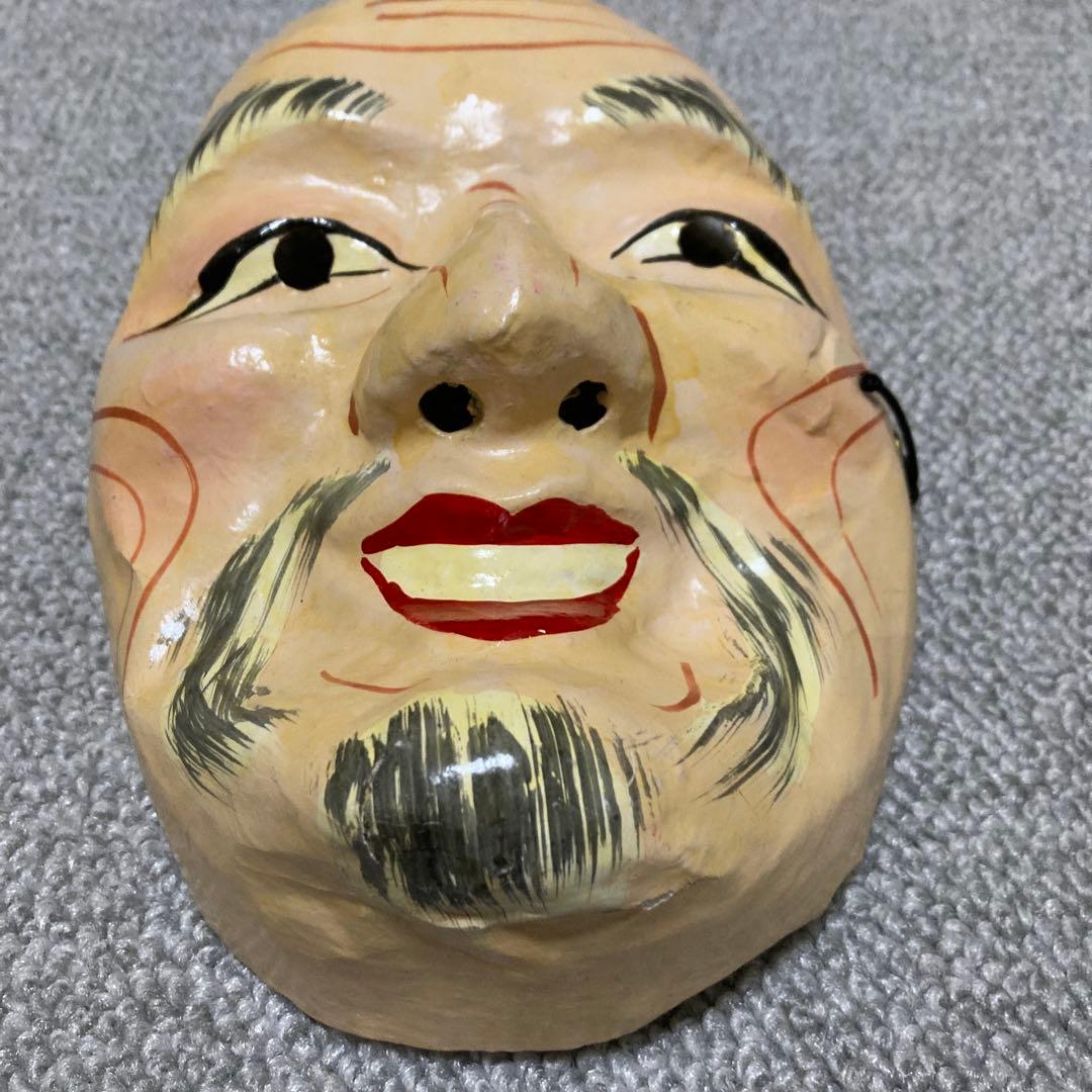 明治期 張り子面 翁面 老人面 民俗芸能 古面 骨董 和紙面 アンティーク ２