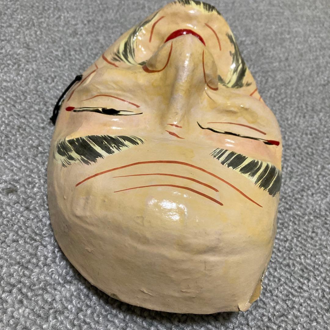 明治期 張り子面 翁面 老人面 民俗芸能 古面 骨董 和紙面 アンティーク ２