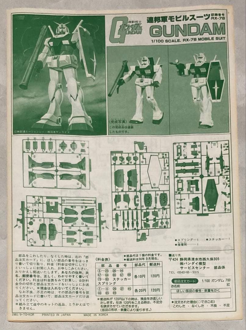 1/100 旧キット　RX-78ガンダム　プラモデル　韓国製