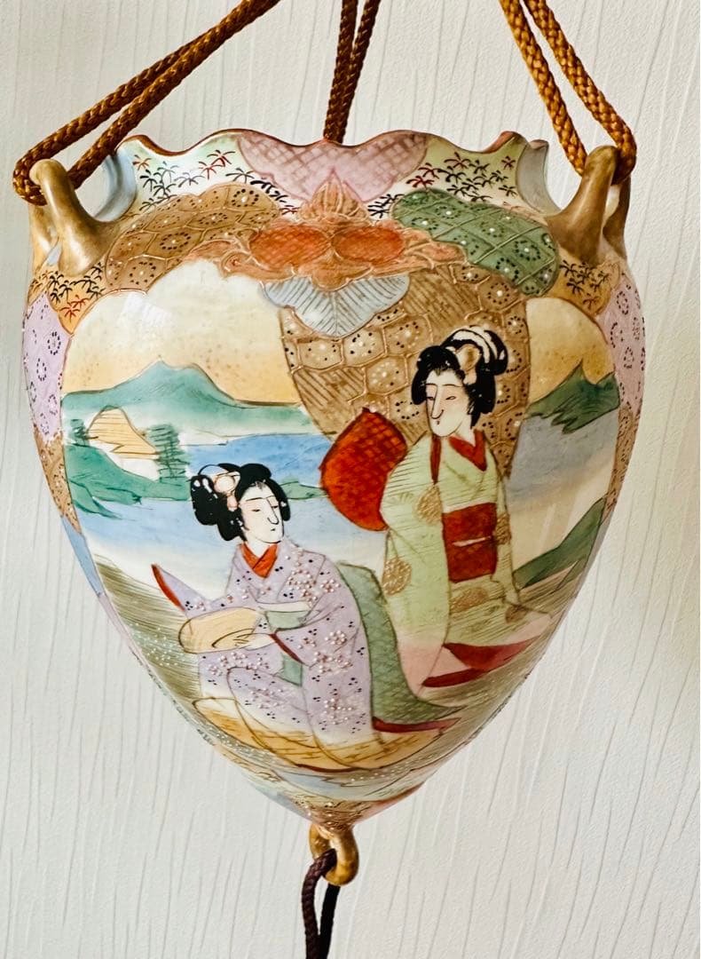 ☆吊り下げ花瓶☆掛け花瓶☆絵付け装飾☆鉢植え☆インテリア 骨董 年代物