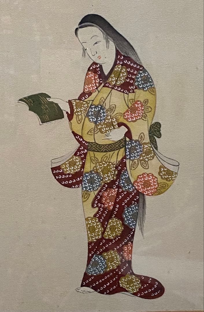 浮世絵 桃山風俗絵図 美人画(美人五人)絹本額入 藤工芸謹製