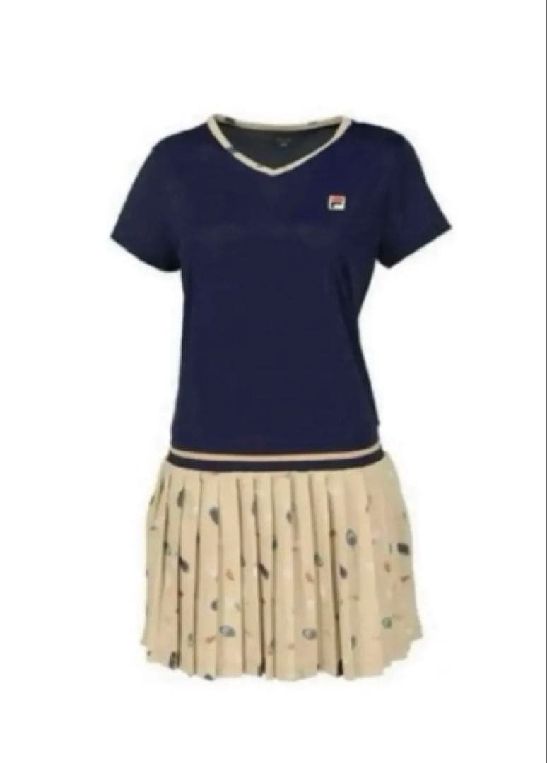 No777 FILA フェザーDesignワンピ NAVY×beige