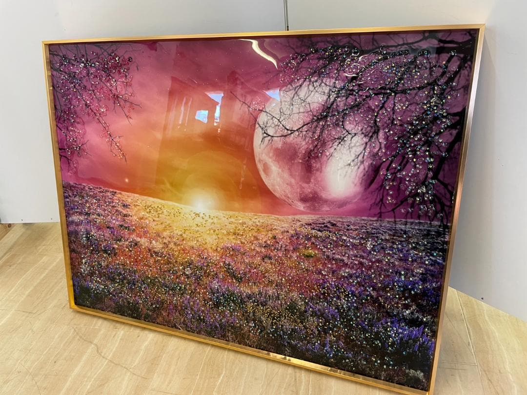 水晶絵　夕日　風景画　風景　アート　額縁　アートパネル　クリスタル　立体　絵画