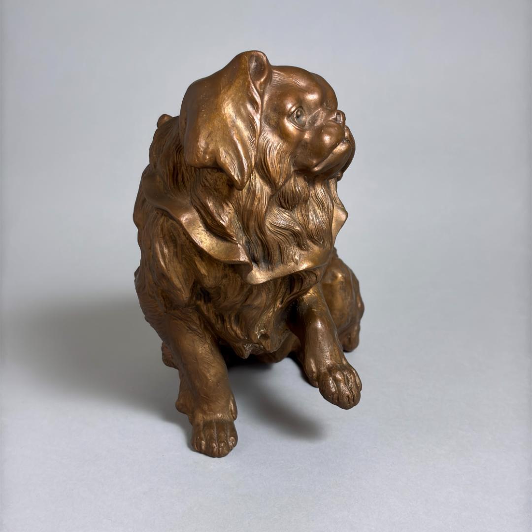 近藤正真 鋳銅 狆 置物 共箱付 犬 彫刻 金工芸 美術品 約21.5cm