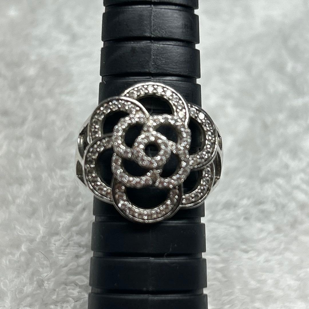 CHANEL シルバー ロゴリング　カメリア　フラワー