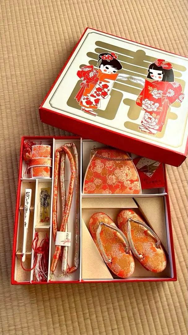 【大丸百貨店 高級】七五三 はこせこ 草履 扇子 髪飾り バッグ 帯締め