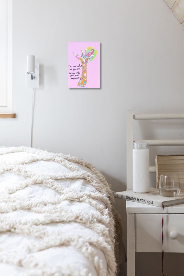 絵画　油絵　原画　一点物　キリン　ピンク　アート　プレゼント　インテリア　SM