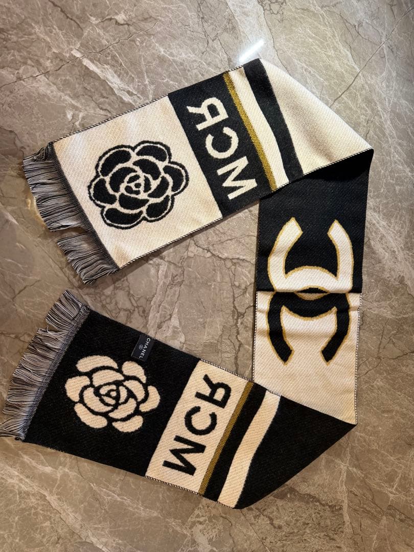 CHANEL マンチェスター　マフラー カメリア カシミヤ混 VIPギフト 箱