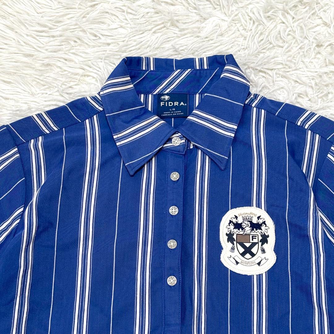 【美品】 FIDRA 半袖ハーフボタンシャツ L ブルー ストライプ ゴルフ