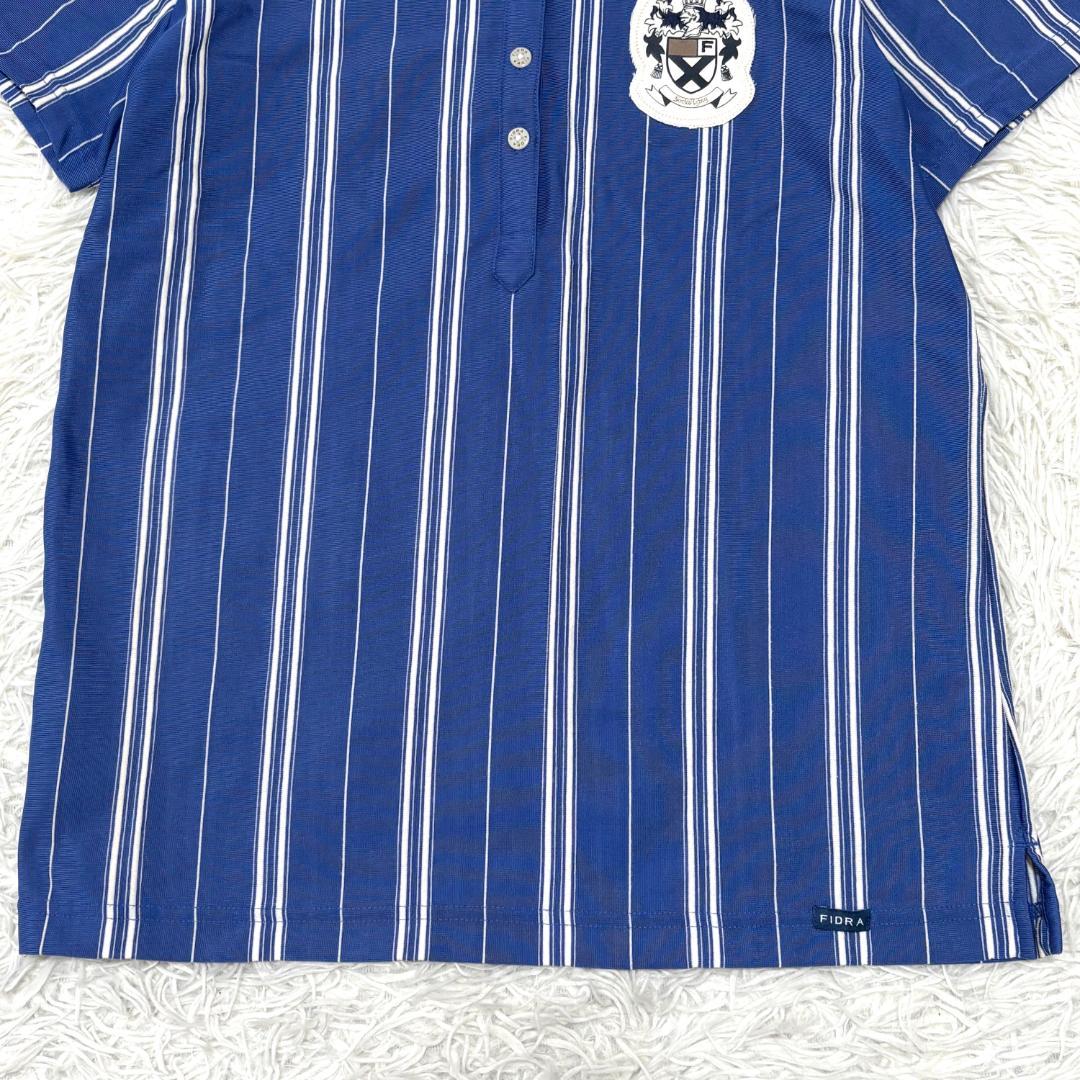 【美品】 FIDRA 半袖ハーフボタンシャツ L ブルー ストライプ ゴルフ
