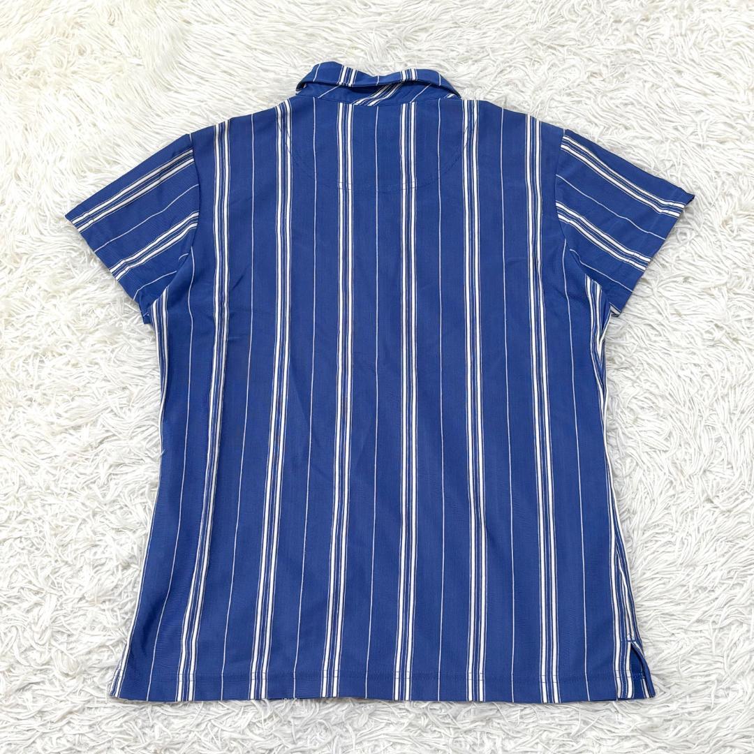 【美品】 FIDRA 半袖ハーフボタンシャツ L ブルー ストライプ ゴルフ