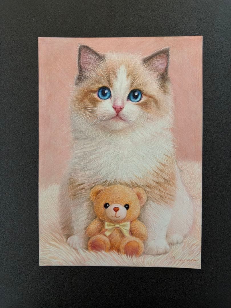 色鉛筆画A4くまさんと一緒.2