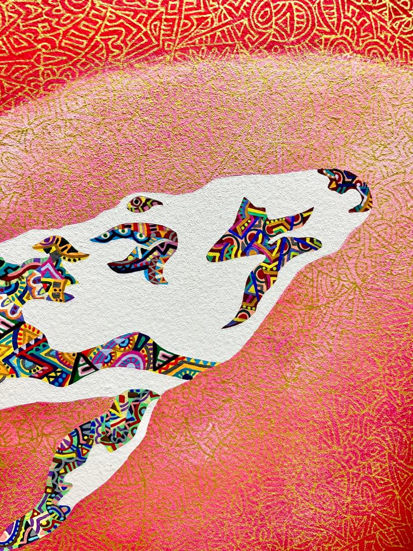原画　鯨　動物画　絵画　アクリル画　現代アート　細密画　手描き　一点物