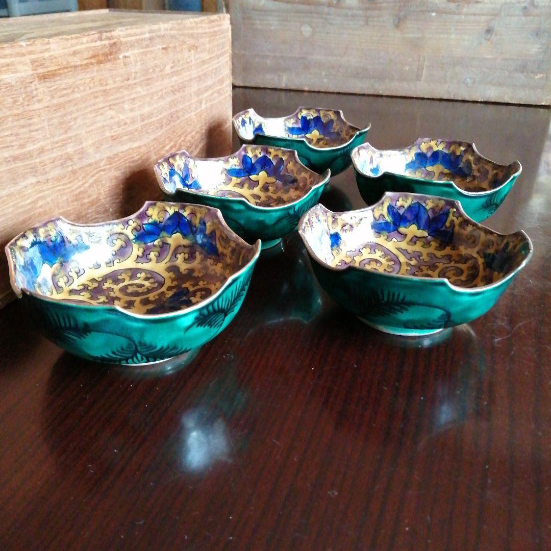 九谷焼　吉田屋蛸唐草向付　5客　12cm　江戸後期