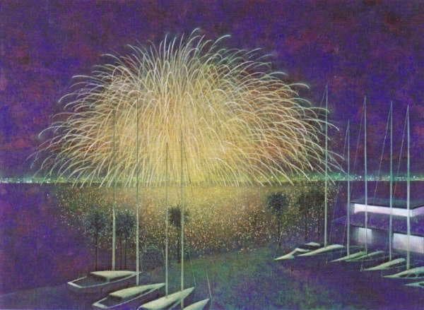 福井良宏・鎌倉の詩「盛夏の夜（鎌倉花火大会）」　版画　ジクレー