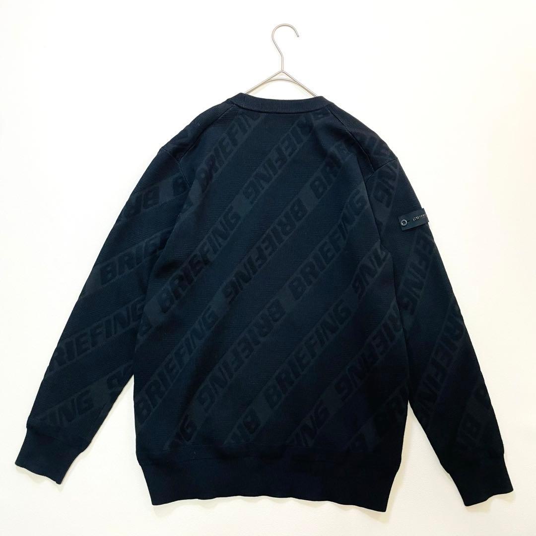 6412【美品】ブリーフィング　クルーネックニット　ななめロゴ　ブラック 総柄
