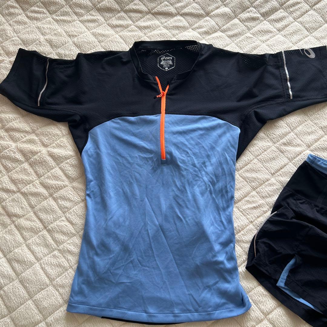 ASICS ランニング半袖シャツ•パンツセット海外Sサイズ【FUJITRAIL】