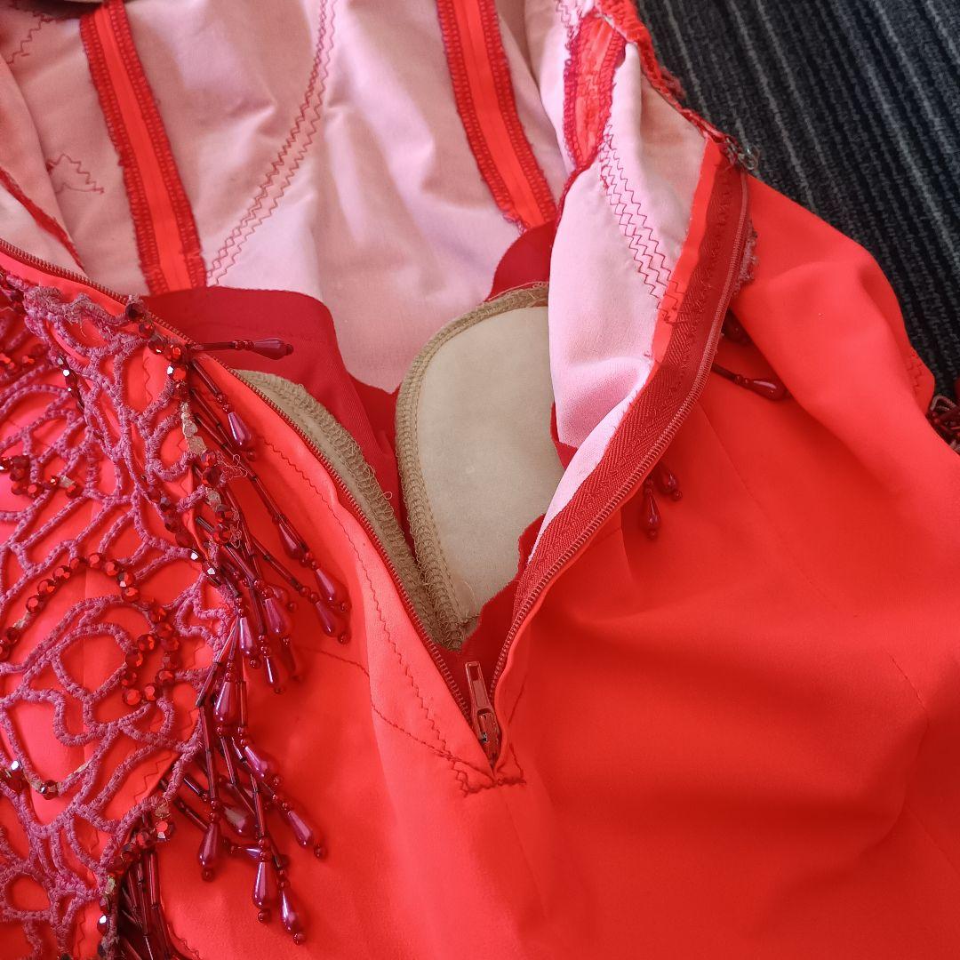 【お急ぎの方へ！即日発送】プロ仕様 社交ダンス ラテンドレス S 腕飾り付 赤