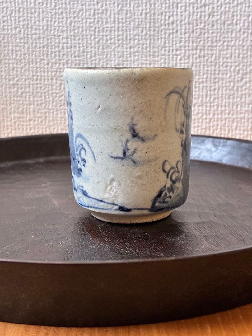 梶原靖元　染付陶胎　湯呑み　山水図