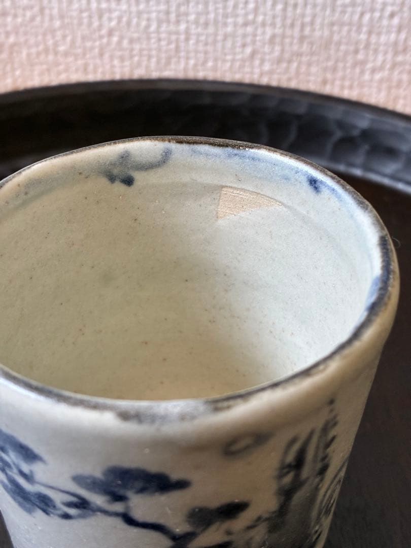 梶原靖元　染付陶胎　湯呑み　山水図