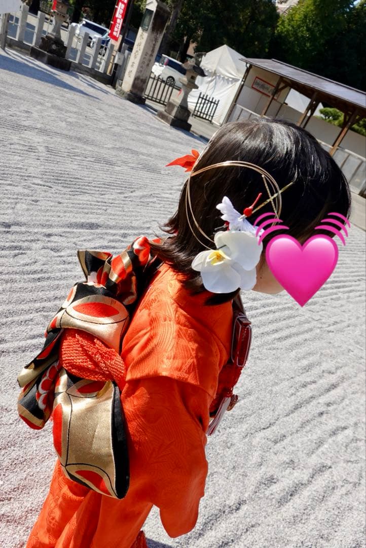 七五三　着物セット　正絹　7歳　女の子　赤　朱色　無地