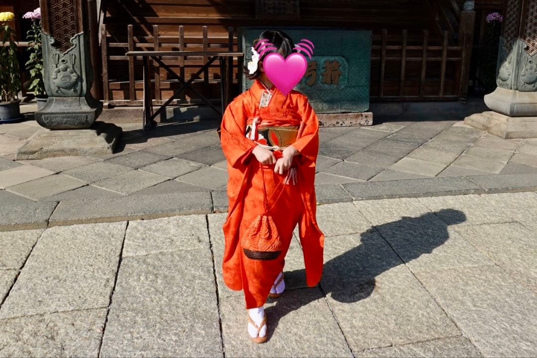 七五三　着物セット　正絹　7歳　女の子　赤　朱色　無地