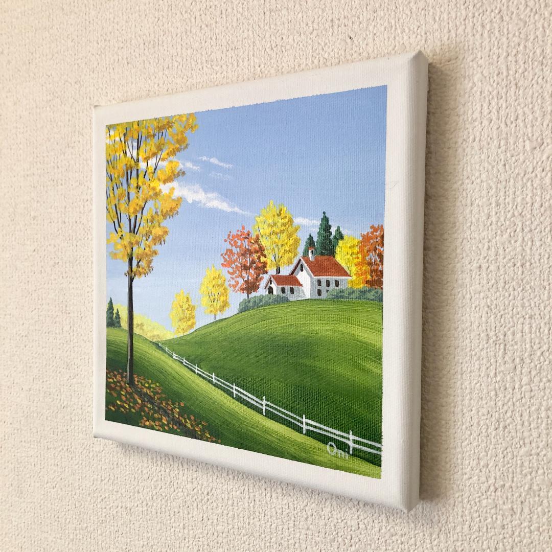 アクリル画　原画　「丘の上の一軒家02」　SSMサイズ　キャンバス