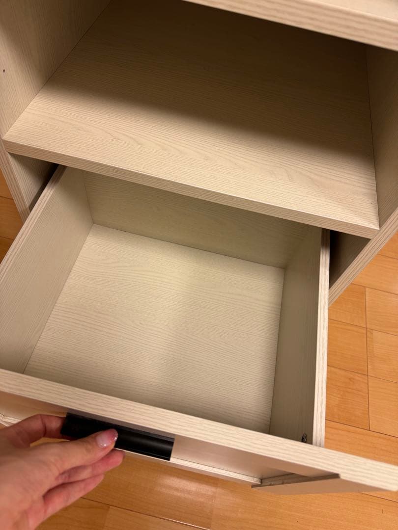 【レンジ台】ホワイト木製シェルフ 3段収納 引き出し付き