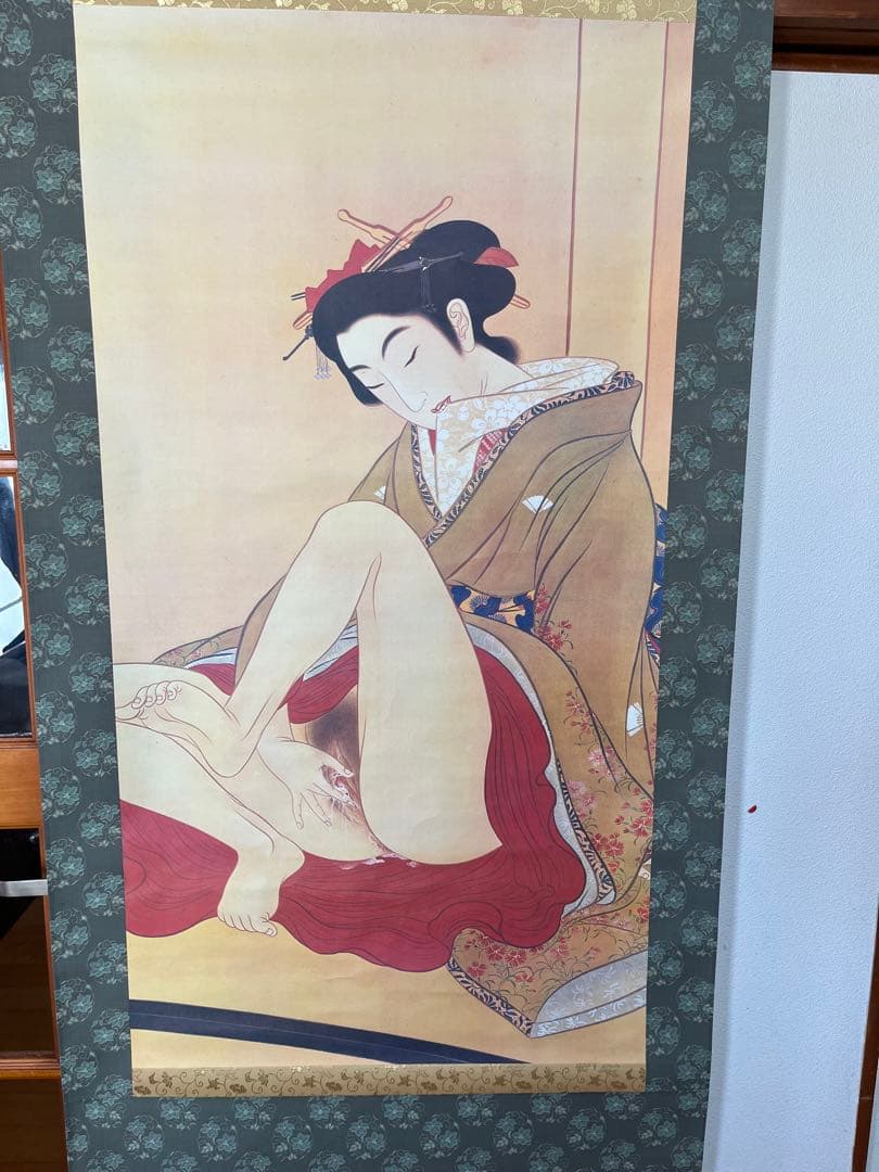複製 印刷掛軸 伝-葛飾北斎 春草図 春画
