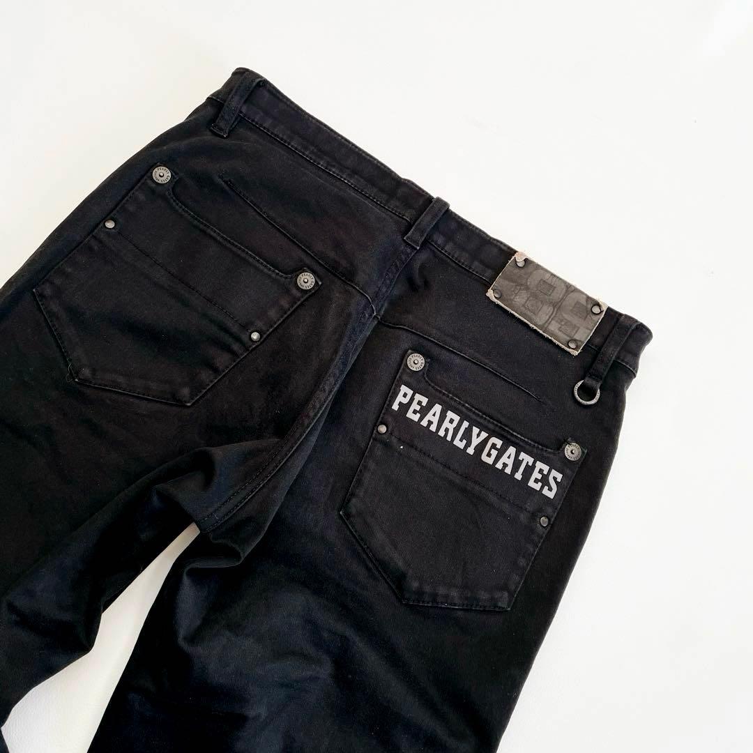 パーリーゲイツ ロングパンツ 5/L ブラック 革パッチ　バックロゴ　通年