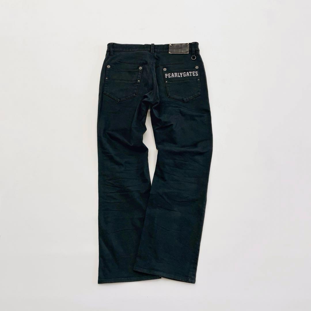 パーリーゲイツ ロングパンツ 5/L ブラック 革パッチ　バックロゴ　通年