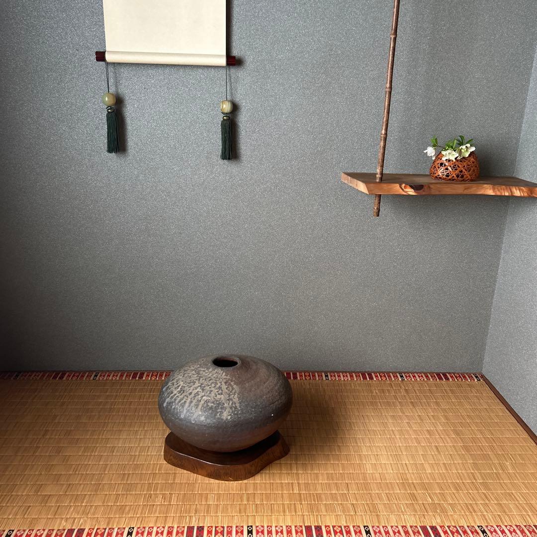 備前焼　藤原紅陽　平壺　花器　サイズ約34×34×20〜23