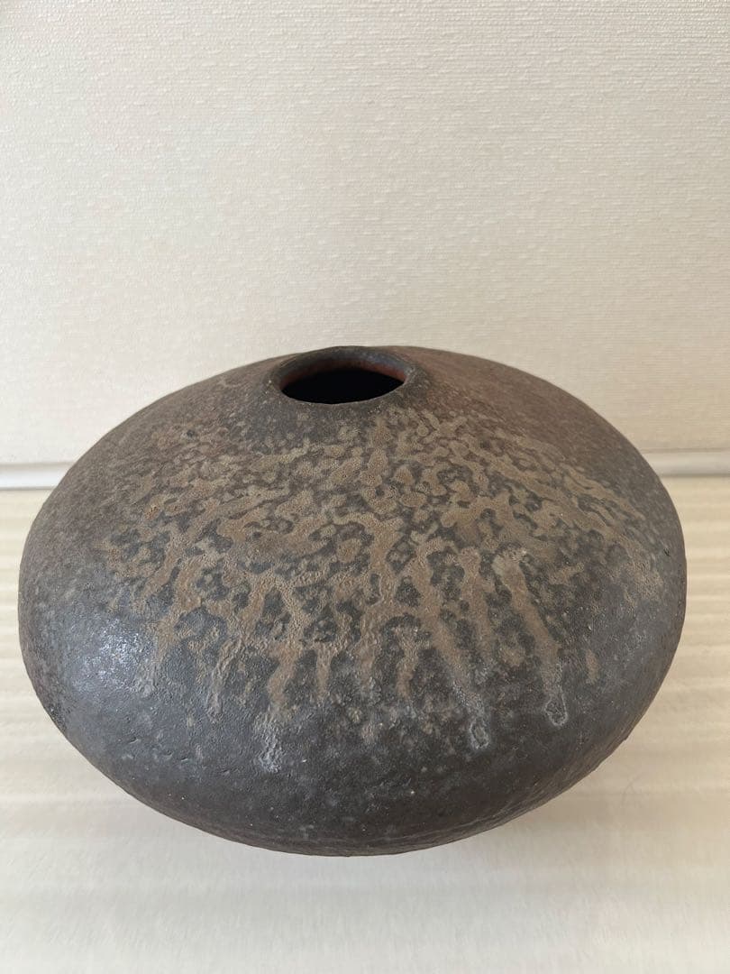 備前焼　藤原紅陽　平壺　花器　サイズ約34×34×20〜23