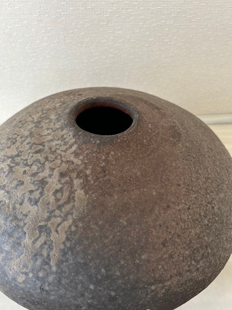 備前焼　藤原紅陽　平壺　花器　サイズ約34×34×20〜23