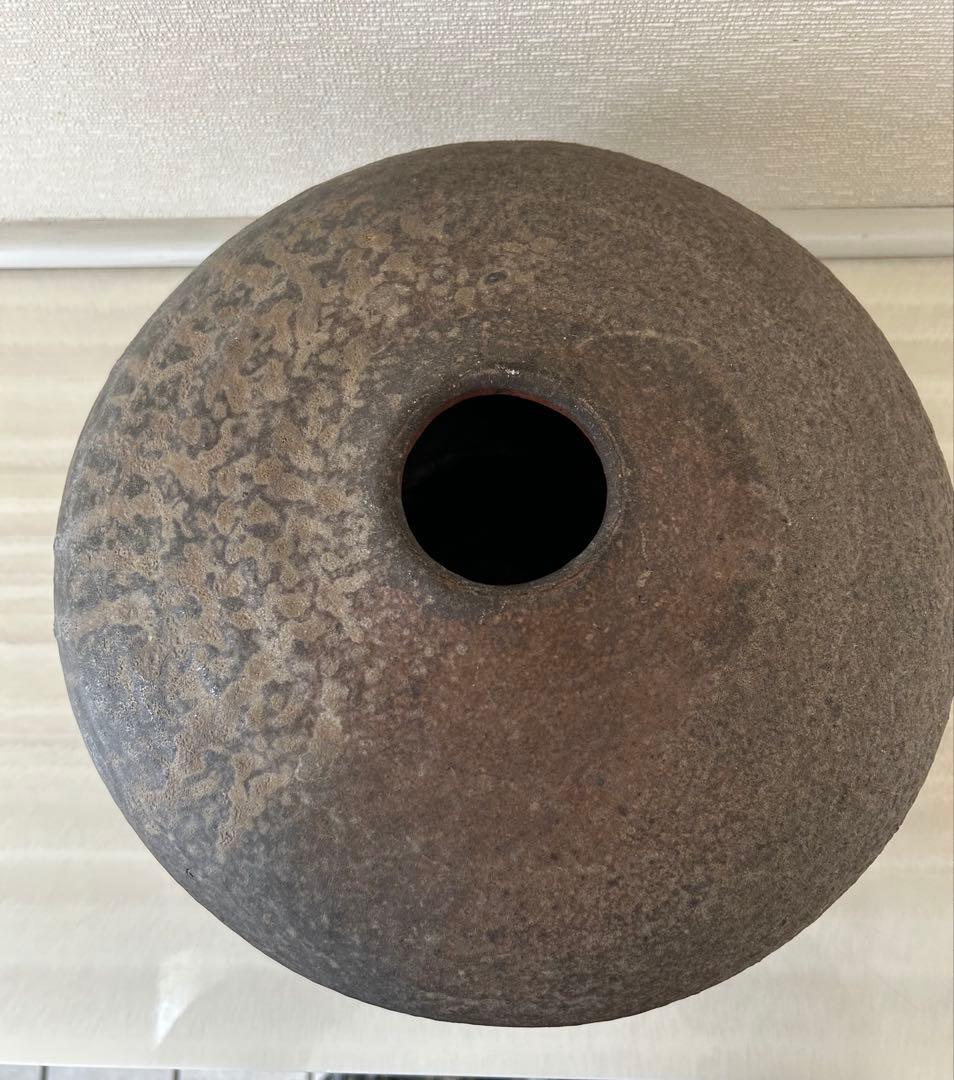 備前焼　藤原紅陽　平壺　花器　サイズ約34×34×20〜23