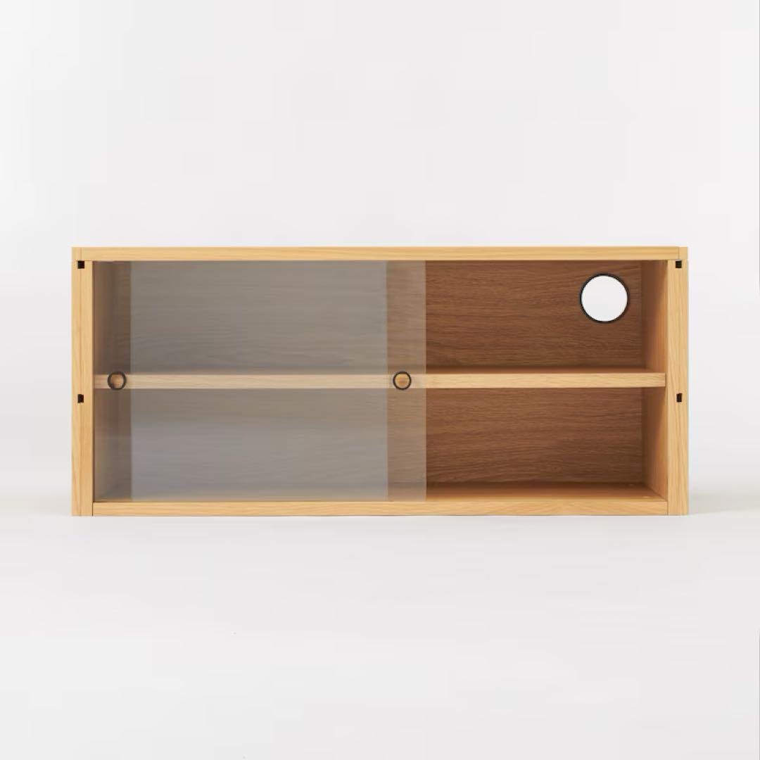 無印良品　ユニットシェルフ用ボックス棚　MUJI・ガラス引き戸・オーク材