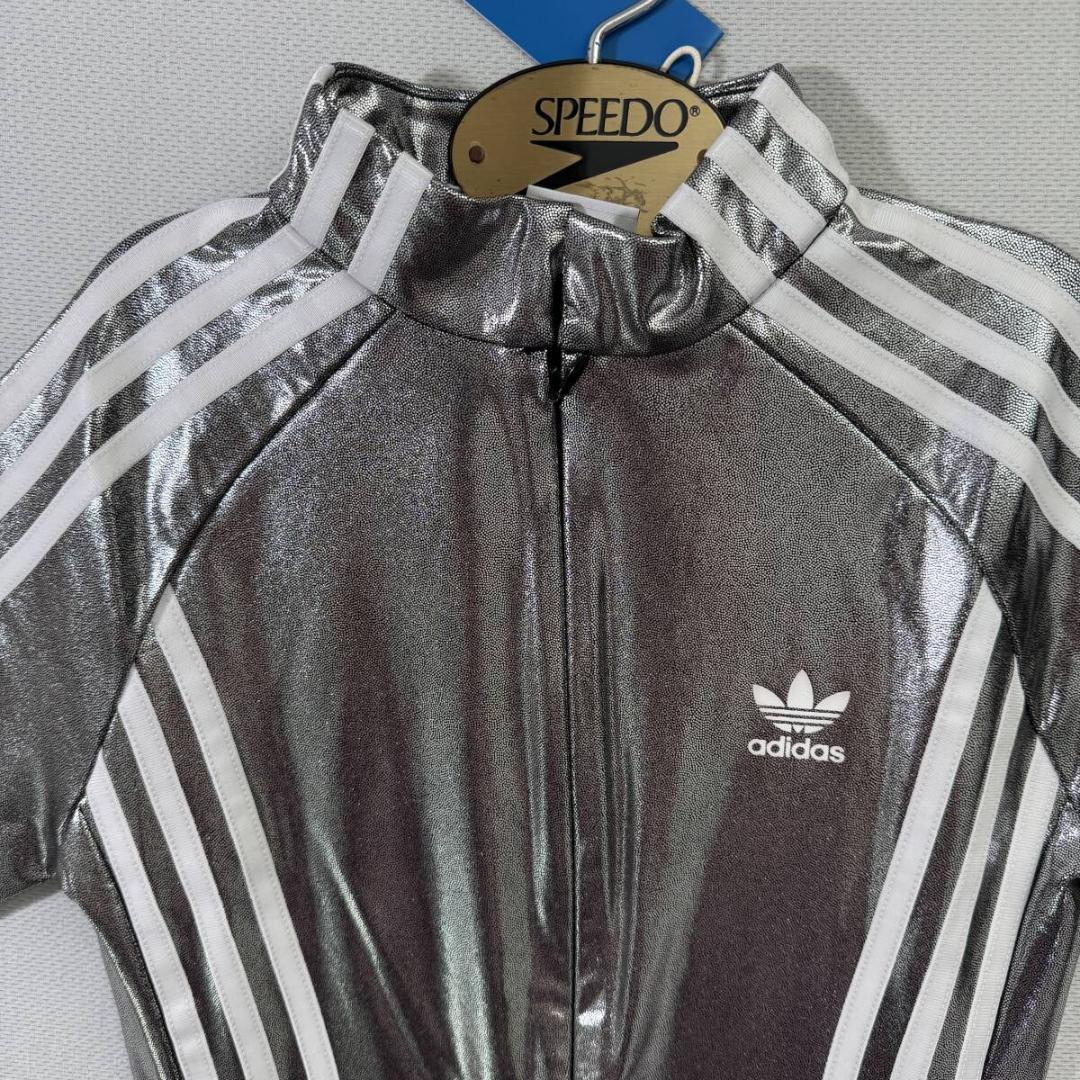 adidas アディダス ボディスーツ レオタード ブルマ 光沢 シルバー S
