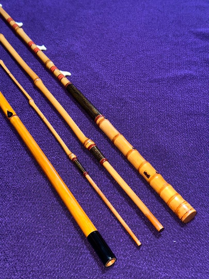 初代寿作 江戸和竿 手バネ中通し竿 印籠継 金研塗270cm 3本継 未使用品