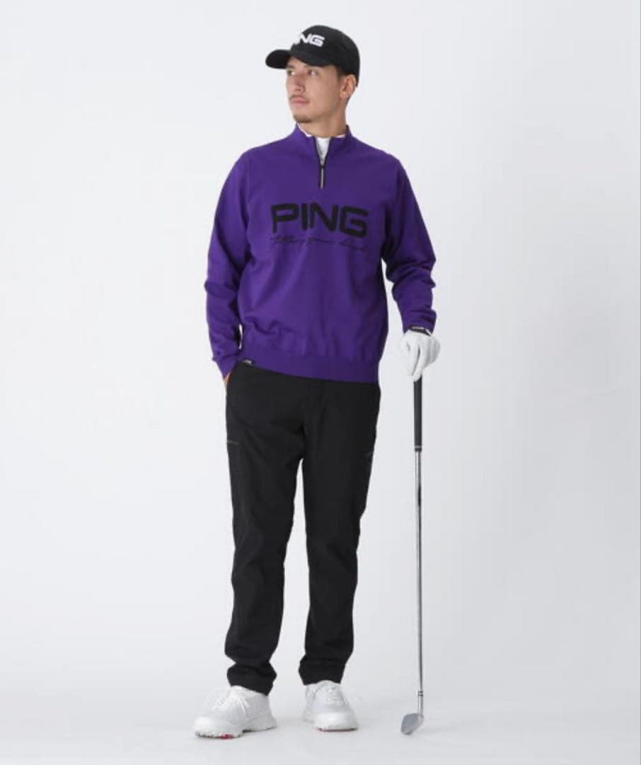 新品 PING ハーフジップハイネックジャガードニット