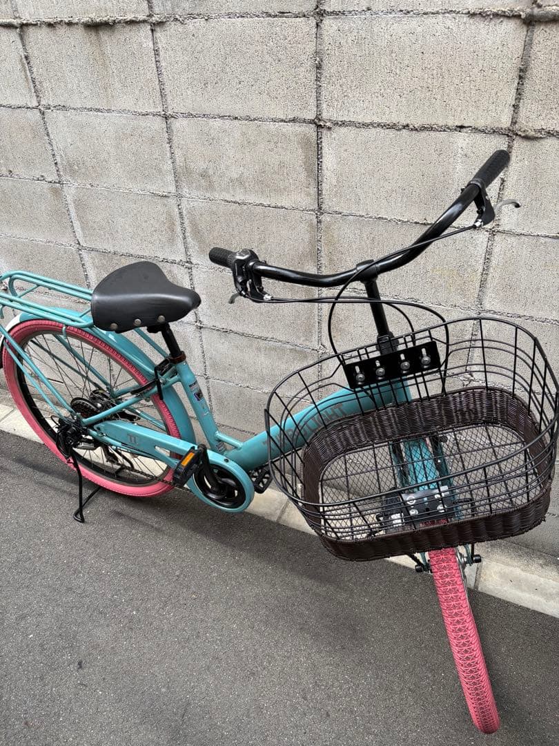 <両タイヤ新品>シティサイクル　Blue×pink