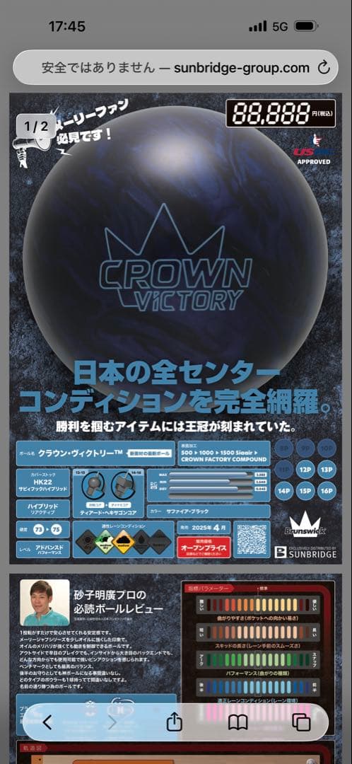 ブランズウィックCROWN VICTORY ボウリングボール