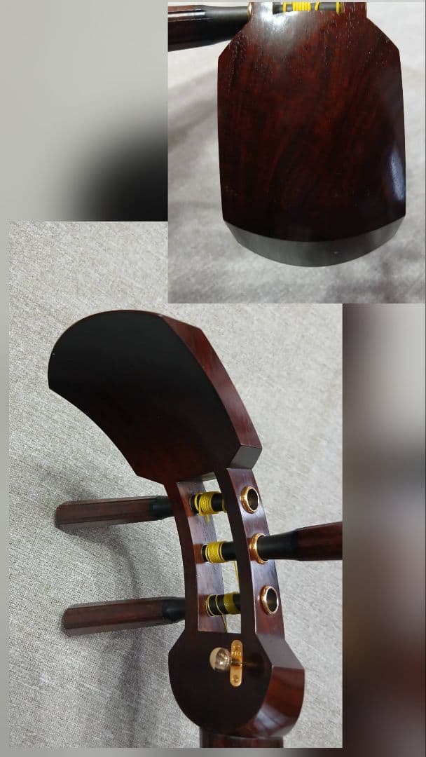 高級中棹三味線　トチ紅木三味線　金細　綾杉彫　小唄　端唄など
