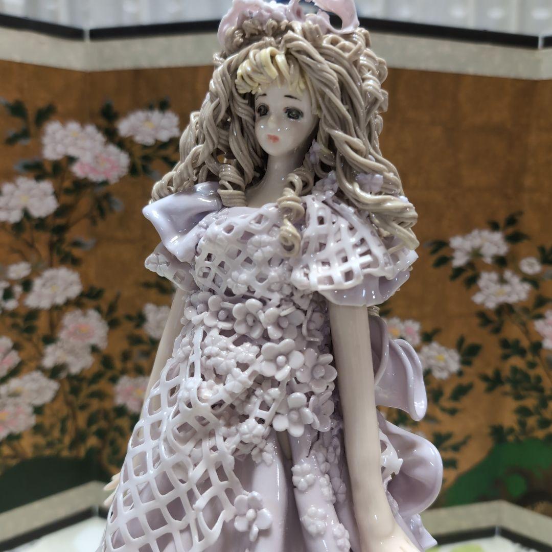 一点物　陶器人形 ロマンドール 薄紫 ハンドメイド 置物　Lサイズ　西洋人形