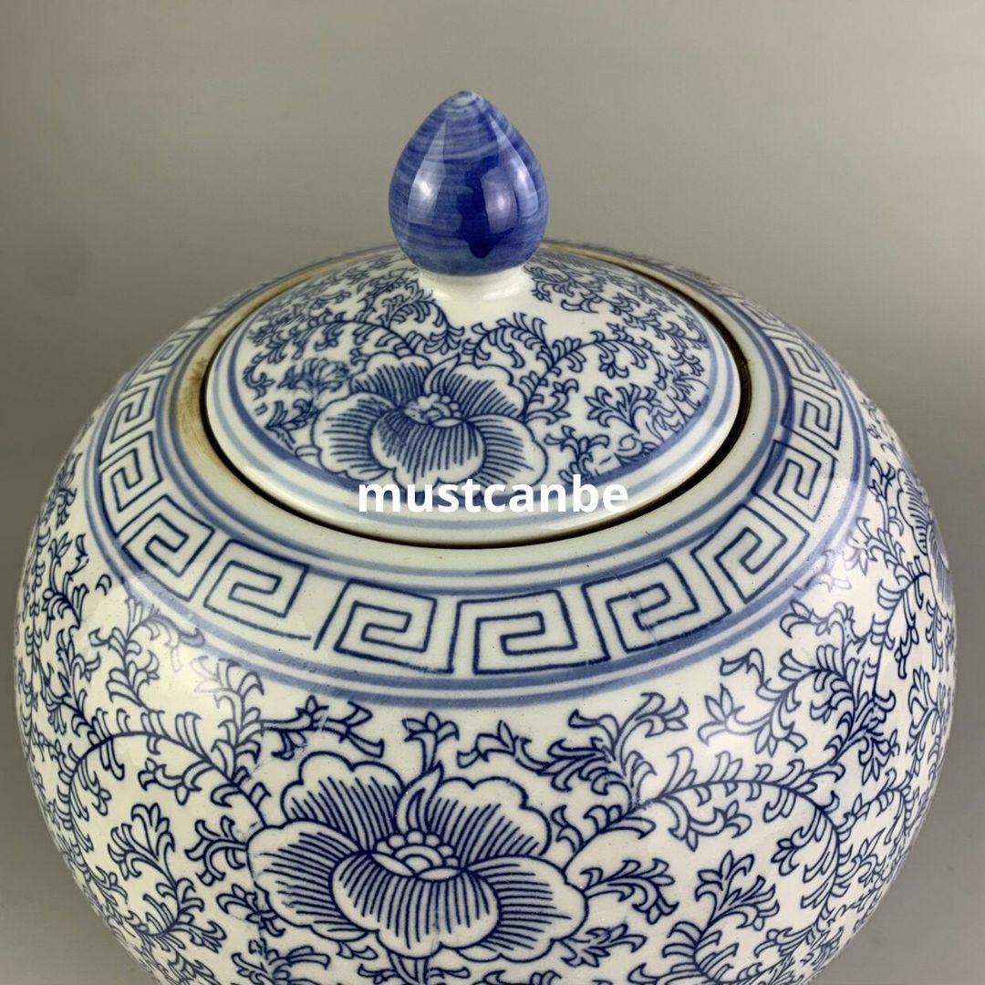 青花喜字円缶茶筒 景徳鎮 陶磁器 装飾品 現代工芸品 美術品 置物